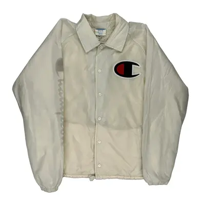 Champion Spellout Jacket - Medium Cream Polyester