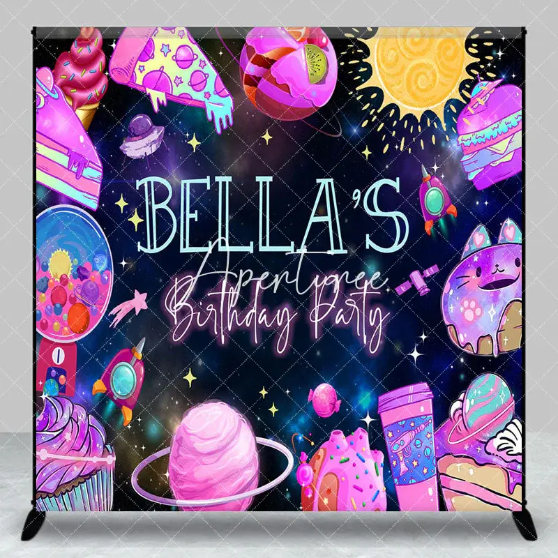 Aperturee Colorful Dessert Galaxy Custom Name Birthday Backdrop, 3X3FT(1X1M), 15 USD, custom birthday backdrops, DZAH0G463-O