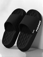 Men's Casual Letters Print Slides, Soft Comfortable Bathroom Slippers, Non-slip Slippers for Indoor & Bathroom Use for All Se...