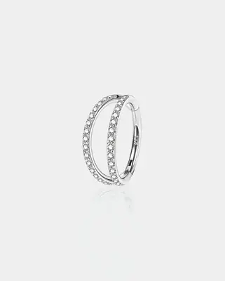 14K White Gold Double Row CZ Helix Earring - 6mm