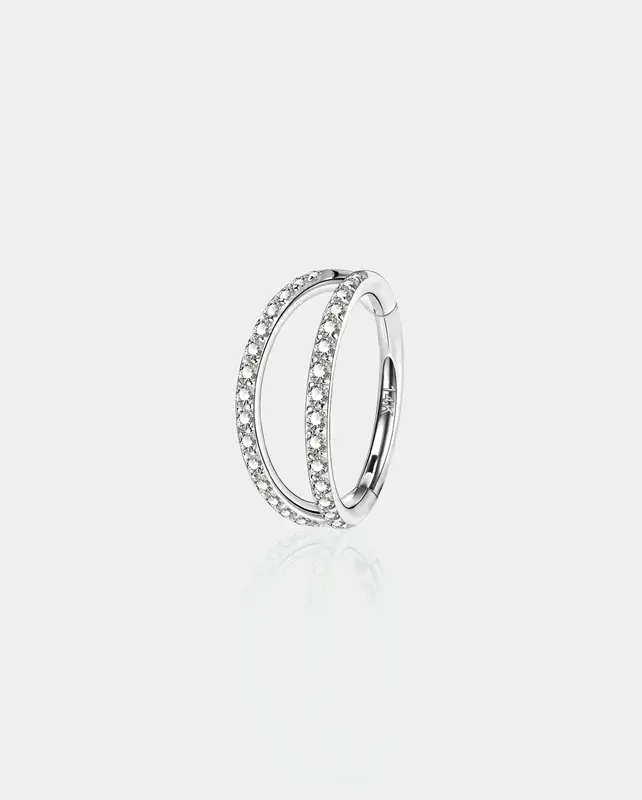 14K White Gold Double Row CZ Helix Earring - 6mm