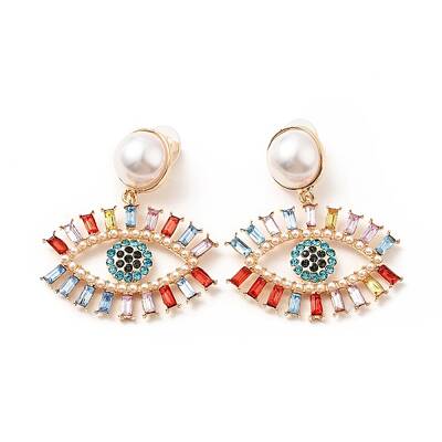 Rhinestone Eye Dangle Stud Earrings with Acrylic Pearl Beaded
