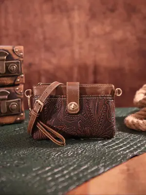 Women's Fashionable All Over Print Mini Crossbody Bag, Casual Colorblock Design Portable Zipper Wristlet All-match Commuter B...