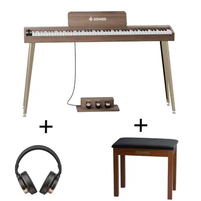 Donner DDP-60 Semi-Weighted Digital Piano - Gray / Piano+Bench+Headphones