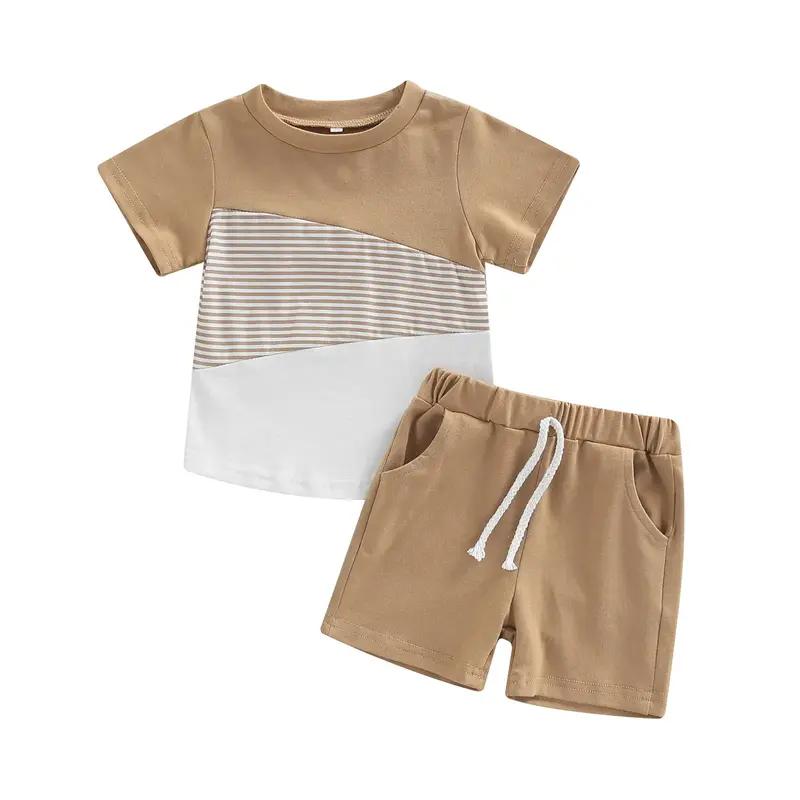 Canrulo Baby Boys 2PCS Shorts Set Short Sleeve Patchwork Crew Tees + Short Pants 3M 6M 12M 18M 24M 3T 4T 5T 6T 7T Toddler Boy...