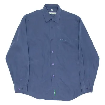 BEN SHERMAN Mens Plain Shirt Blue Viscose Long Sleeve L