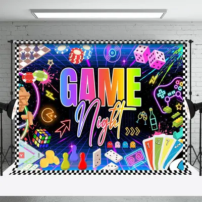 Colorful Neon Game Night Backdrop For Dance Party - Aperturee