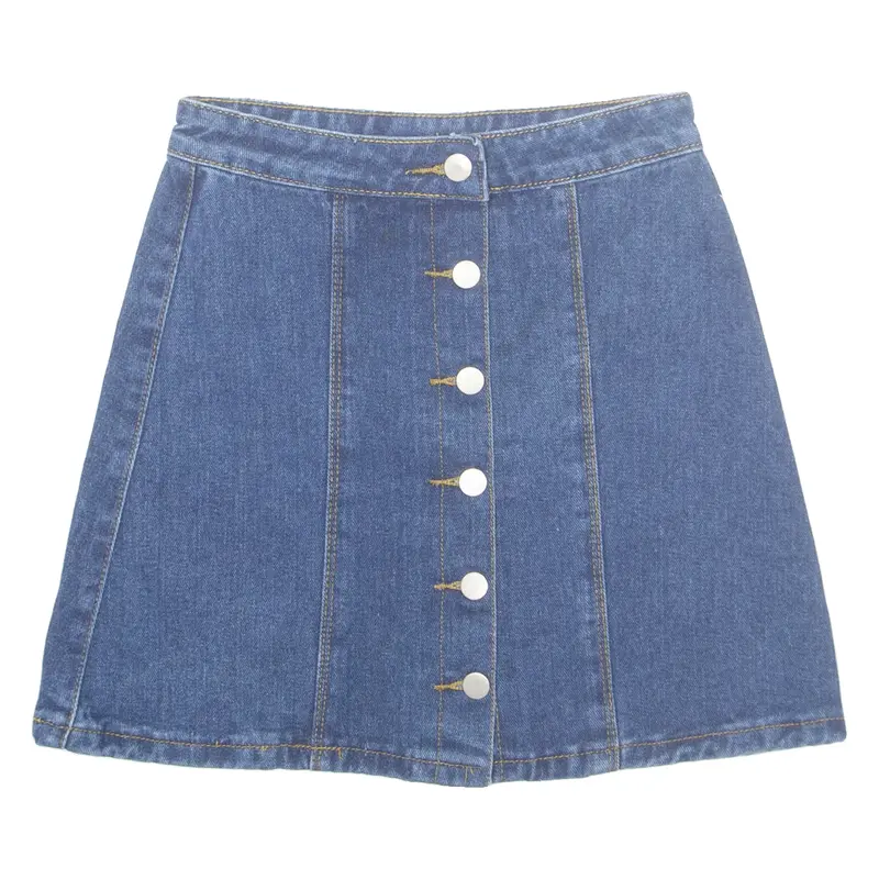 Buttoned Womens A-Line Skirt Blue Short Denim S