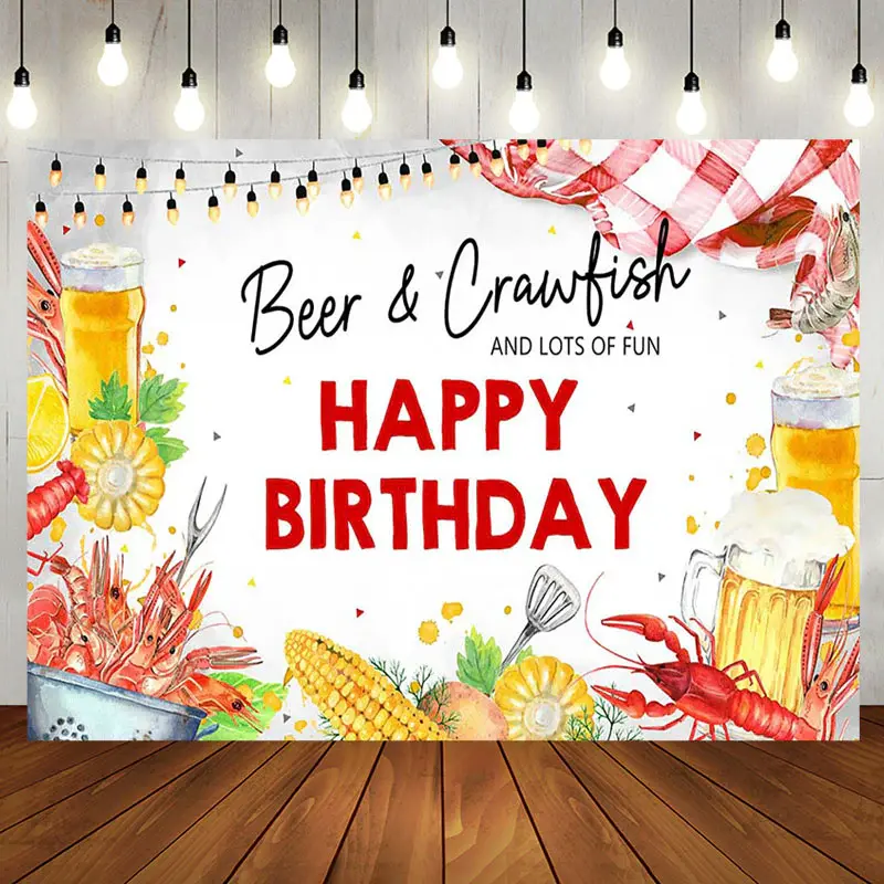 Aperturee Beer Crawfish Corn Camping Happy Birthday Backdrop | Custom Birthday Backdrops | Happy Birthday Backdrop | Name Bac...