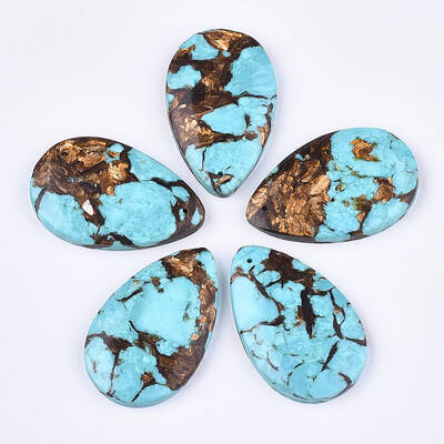 Assembled Natural Bronzite and Synthetic Turquoise Pendants