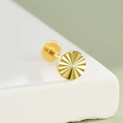 14K Gold Ray of Light Disc Threadless Cartilage Stud - 14K Top Only / 3mm
