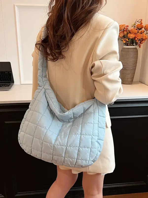 Women's Solid Color Quilted Design Crossbody Bag, Fashionable Large Capacity Shoulder Bag for Daily Used, Casual Trendy Versa...