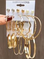 12 Pairs Faux Pearl & Rhinestone Decorated Hoop Earrings, Simple Casual Jewelry for Women, All-match Trendy Ear Jewelry for P...
