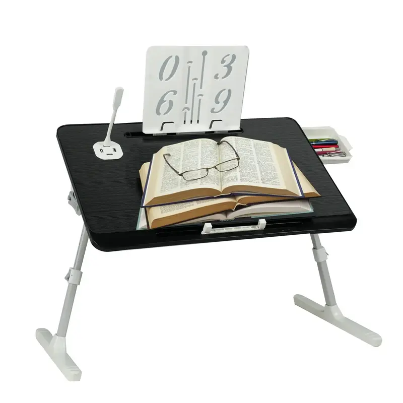 Laptop Stand for Bed, Adjustable Height and Angle, Laptop Desk with USB Port and Drawer, Bed Desk for Reading and Writing, La...