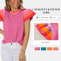 SHEWIN 2025 Summer Womens Summer Cap Sleeve Tops Casual Crewneck Loose Fit Knit Lightweight Sweater Pullover Top