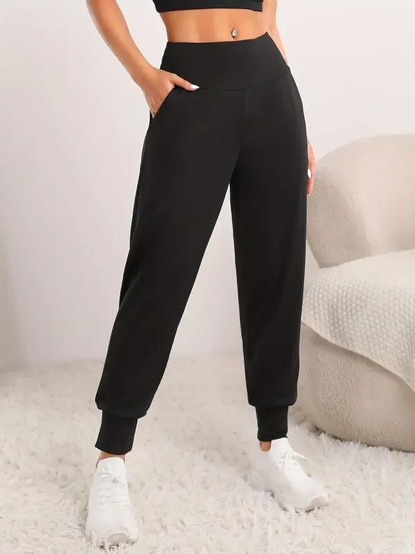 Women's High Waist Slant Pocket Joggers, Casual Comfy Wide Waistband Elastic Waist Sports Pants for Outdoor Workout Running, ...
