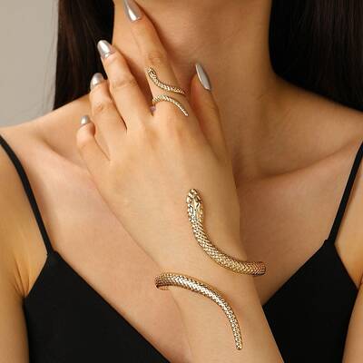 Alloy Wrap Snake Cuff Bangles & Rings Sets for Women