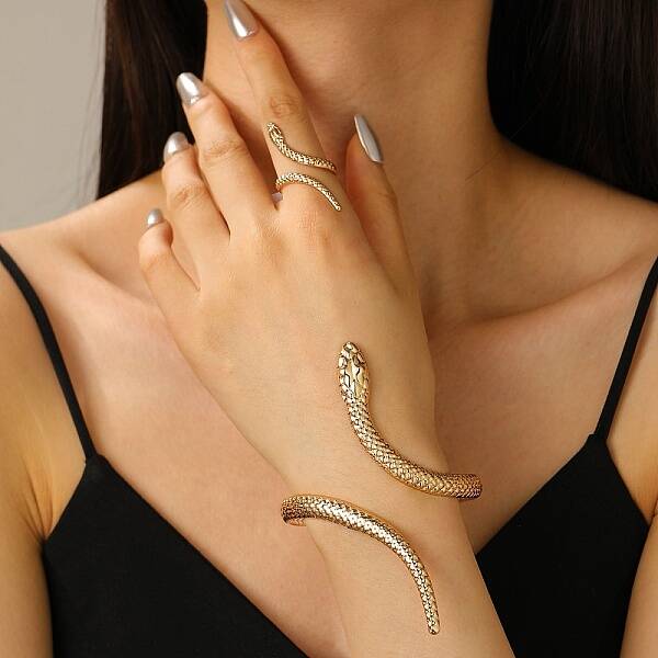 Alloy Wrap Snake Cuff Bangles & Rings Sets for Women