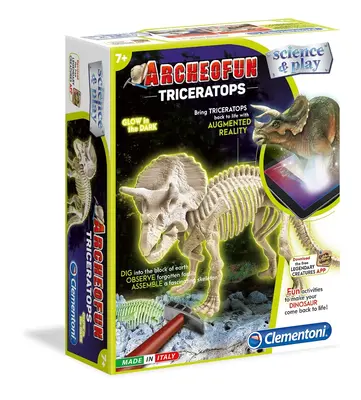 Clementoni, Science & Play, Archeofun Triceratops Glow in The Dark, Puzzle, 61723, Unisex, 7+ years