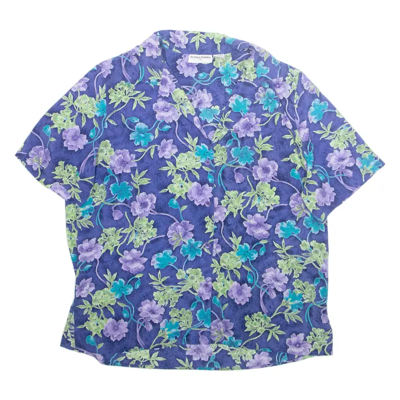 ALFRED DUNNER Womens Printed Top Blue Collared Floral L
