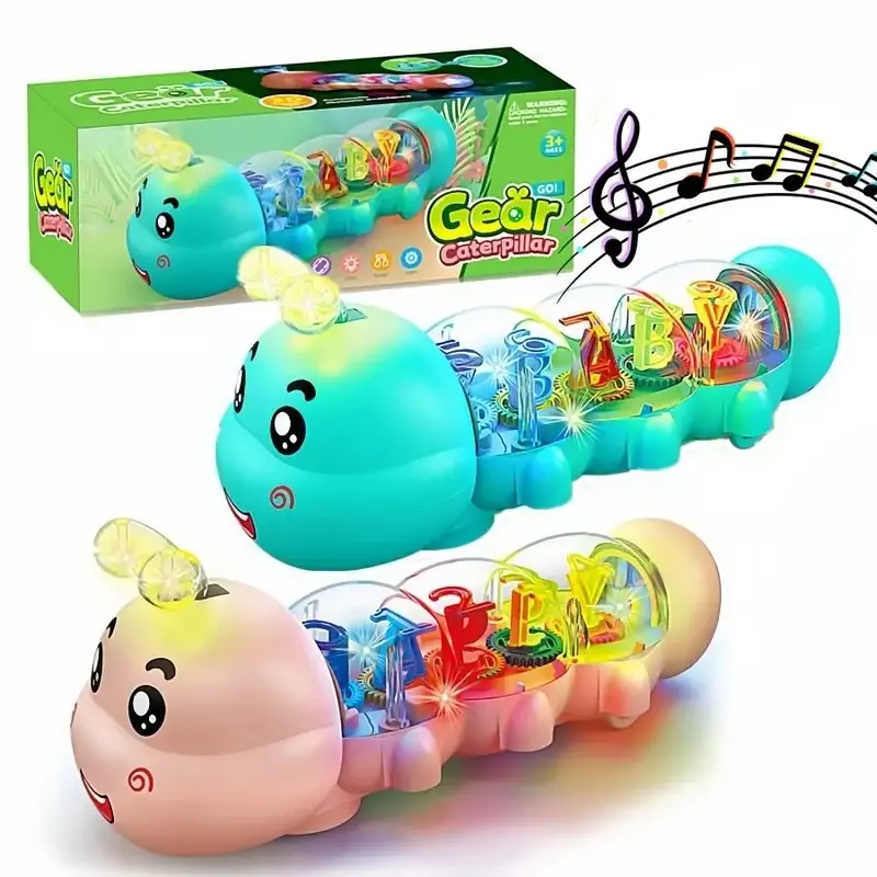 Creative Caterpillar Design Music Car Toy with Sound and Light, 1 Box Transparent Shell & Internal Alphanumeric Display Music...