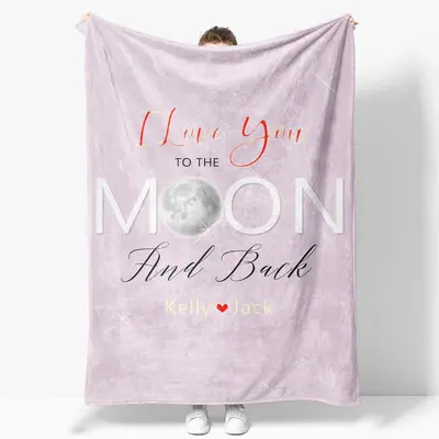 Love You To The Moon Custom Valentines Day Blanket - Aperturee