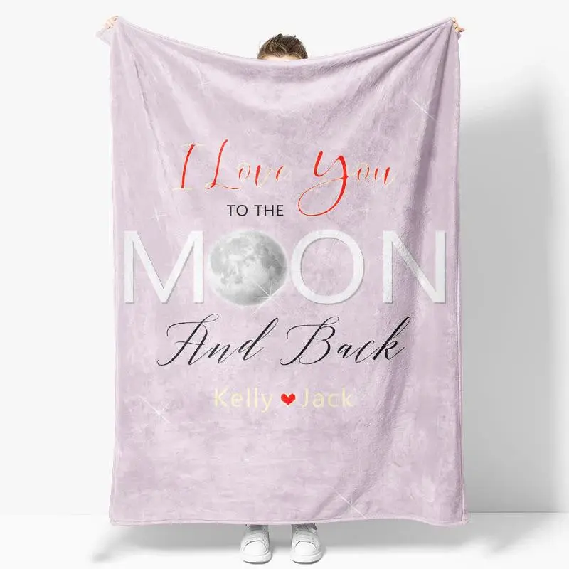 Love You To The Moon Custom Valentines Day Blanket - Aperturee