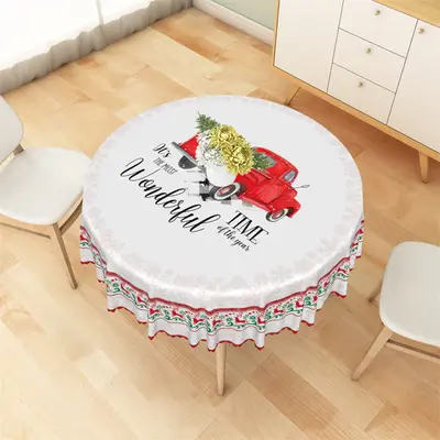 Red Truck Wonderful Time Christmas Tree Tablecloth - Aperturee