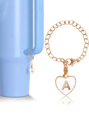 Fashion Alphabet Heart Charm with Chain, Cute Letter Decor Pendant Key Chain for Bag, Cup, Fashion Kawaii Accessories As Gift...