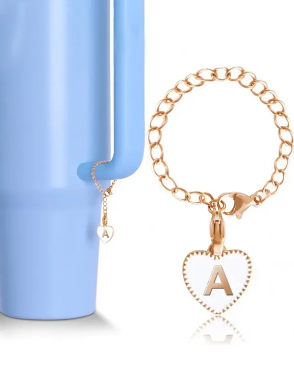 Fashion Alphabet Heart Charm with Chain, Cute Letter Decor Pendant Key Chain for Bag, Cup, Fashion Kawaii Accessories As Gift...