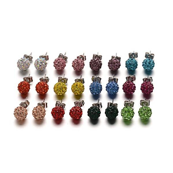 Polymer Clay Rhinestone Ball Stud Earrings