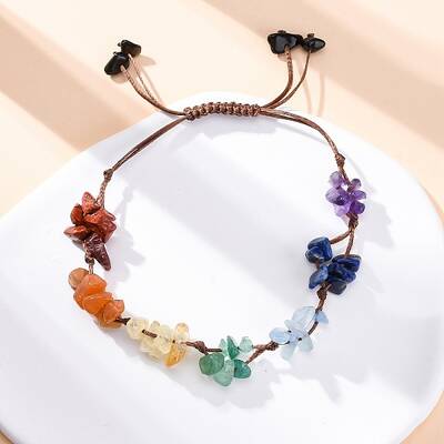 Adjustable Natural Chakra Gemstone Braided Bead Bracelets for Women