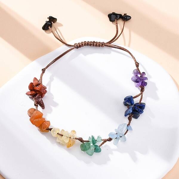 Adjustable Natural Chakra Gemstone Braided Bead Bracelets for Women