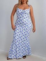 【Plus Size】All Over Print Dress, Boho Sleeveless Dress for Beach Holiday Vacation, Women's Clothes for Summer, Womenswear