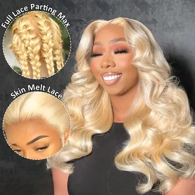 Ashimary Blonde Full Lace Wig with Invisi-Strap Parting Max Skin Melt Lace 613 Colored Body Wave Human Hair Wig