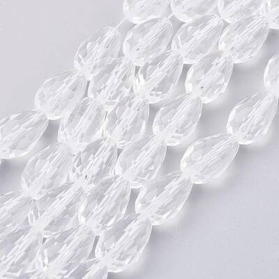 Clear Faceted Glass Teardrop Beads Strands