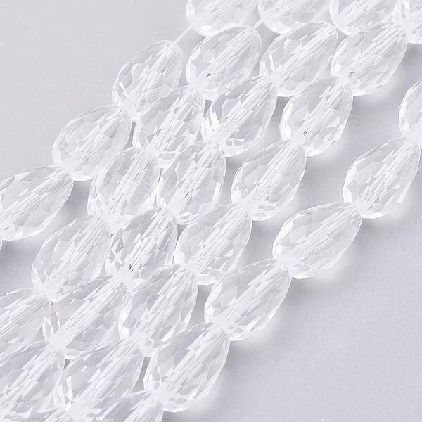 Clear Faceted Glass Teardrop Beads Strands