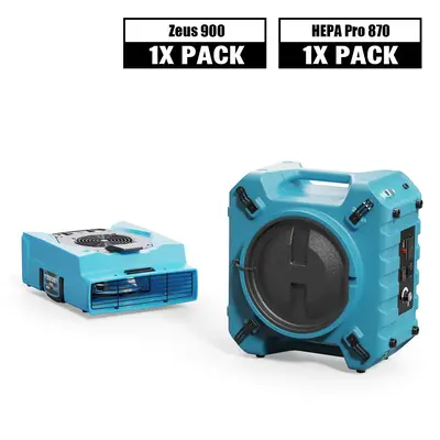 AlorAir Air Solution Combo Pack, 1 X Zeus 900 Air Mover, 1 X HEPA Pro 870 Air Scrubber - Yellow