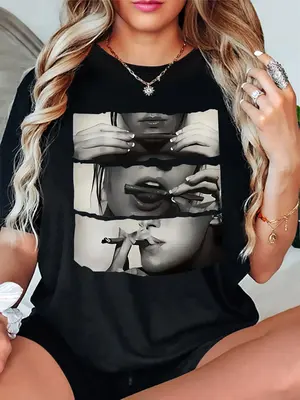 Women's Figure Print Round Neck Tee, Stylish Casual Crew Neck Short Sleeve T-shirt for Daily Holiday Vacation Outdoor Wear, G...