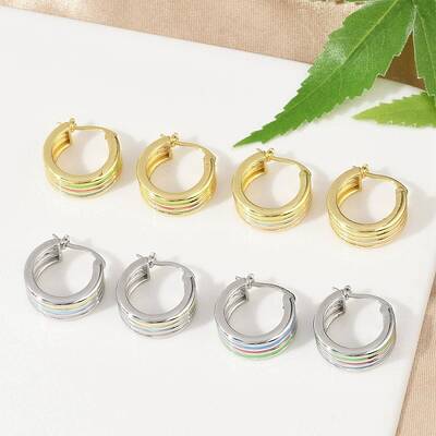 Stripe Brass Enamel Hoop Earrings