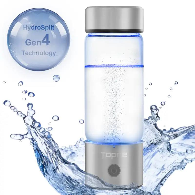 Topre Hydrogen Water , 14oz/420ml, 3-Min Electrolysis with SPE/PEM Technology, Portable and Rechargable Hydrogen Rich Glass ,...