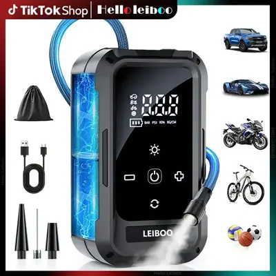 LEIBOO Portable air compressor air pump, 150PSI, 3X fast inflation, 6000mAh long-lasting battery life, suitable for inflating...