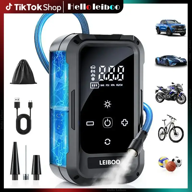 LEIBOO Portable air compressor air pump, 150PSI, 3X fast inflation, 6000mAh long-lasting battery life, suitable for inflating...
