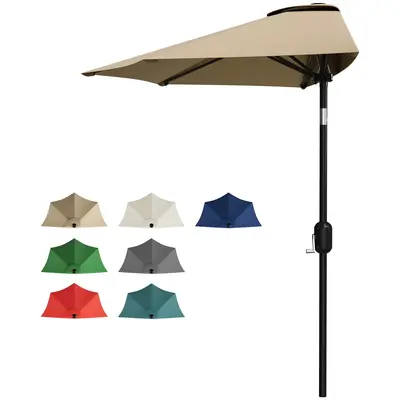Garvee Half Patio Umbrella - 9 ft Patio Umbrella with Easy Crank - Small Canopy for Balcony, Table, or Deck by Pure Garden (T...