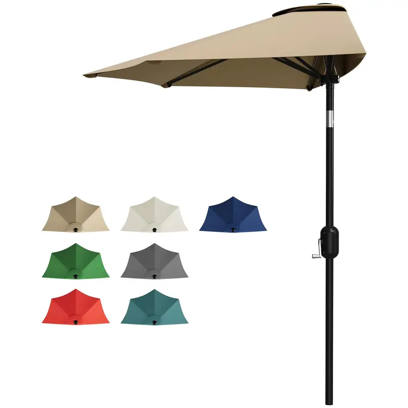 Garvee Half Patio Umbrella - 9 ft Patio Umbrella with Easy Crank - Small Canopy for Balcony, Table, or Deck by Pure Garden (T...