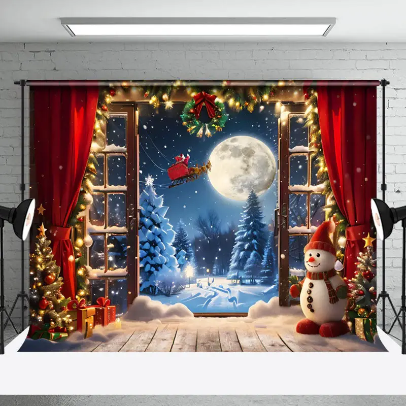 Aperturee Open Door Snowy Forest Santa Christmas Vibe Backdrop - Aperturee