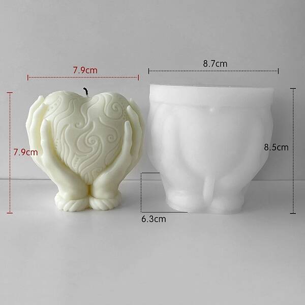 Heart with Hand Silicone Candle Holder Statue Molds