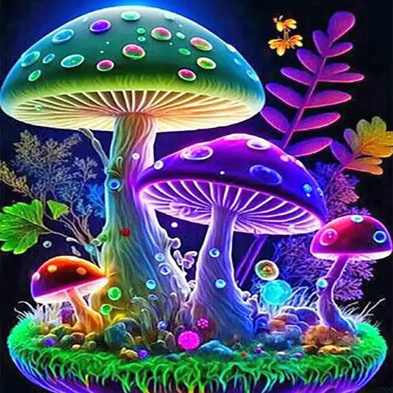 Mushroom Pattern DIY Paint in Diamond Kit, 1 Count DIY Paint in Diamond by Numbers Kit, Creative Wall Art Decor, Wall Art Hom...