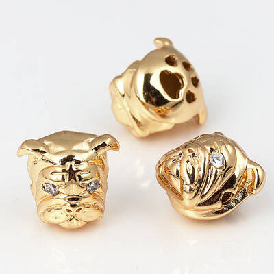 Brass Micro Pave Grade AAA Cubic Zirconia Puppy Beads