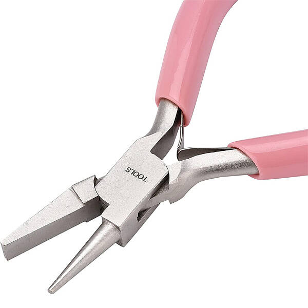 BENECREAT 13cm Pink Flat Nose/Round Nose Pliers with Non-slip Handle